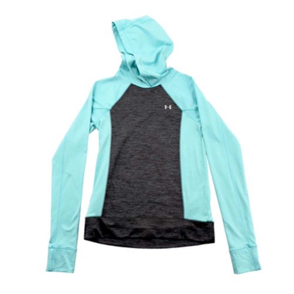 Under Armour ColdGear Teal Grey Hoodie Athletic Pullover Thumbholes XS